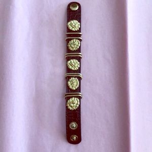 Gold Lion head on faux black leather bracelet